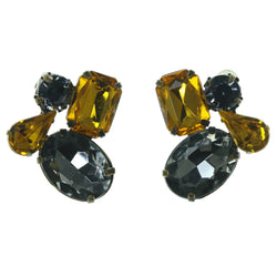 Yellow & Gray Colored Metal Stud-Earrings With Crystal Accents #1644