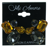 Yellow & Gray Colored Metal Stud-Earrings With Crystal Accents #1644