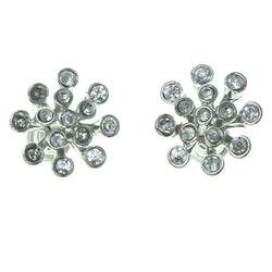 Silver-Tone Metal Stud-Earrings With Crystal Accents #1645