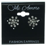 Silver-Tone Metal Stud-Earrings With Crystal Accents #1645