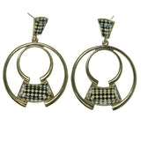 Checkered Dangle-Earrings With Faceted Accents Gold-Tone & Black Colored #1647