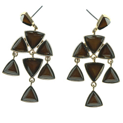 Gold-Tone & Brown Colored Metal Dangle-Earrings With Bead Accents #1650