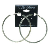 Silver-Tone Metal Hoop-Earrings With Crystal Accents #1652