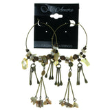 Gold-Tone & Brown Colored Metal Hoop-Earrings With Stone Accents #1654