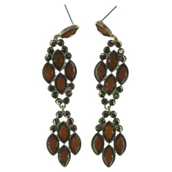 Brown & Gold-Tone Colored Metal Dangle-Earrings With Faceted Accents #1660