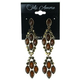 Brown & Gold-Tone Colored Metal Dangle-Earrings With Faceted Accents #1660