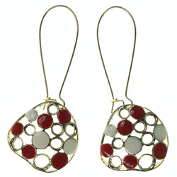 Red & Gold-Tone Colored Metal Dangle-Earrings #1662