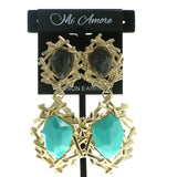 Gold-Tone & Blue Metal Drop-Dangle-Earrings With Faceted Accents #549