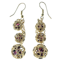 Gold-Tone & Purple Colored Metal Dangle-Earrings With Crystal Accents #1671