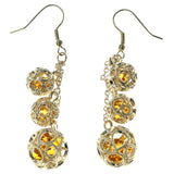 Gold-Tone & Orange Colored Metal Dangle-Earrings With Crystal Accents #1672