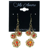 Gold-Tone & Red Colored Metal Dangle-Earrings With Crystal Accents #1673