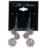 Silver-Tone & Pink Colored Metal Dangle-Earrings With Crystal Accents #1667