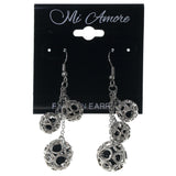 Silver-Tone & Black Colored Metal Dangle-Earrings With Crystal Accents #1668