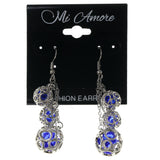 Silver-Tone & Blue Colored Metal Dangle-Earrings With Crystal Accents #1669