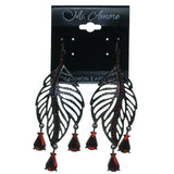 Leaf Dangle-Earrings With Crystal Accents Bronze-Tone & Red Colored #1674
