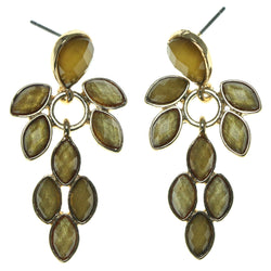 Gold-Tone & Yellow Colored Metal Dangle-Earrings With Faceted Accents #1675