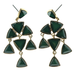 Green & Gold-Tone Colored Metal Dangle-Earrings With Bead Accents #1676