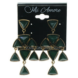 Green & Gold-Tone Colored Metal Dangle-Earrings With Bead Accents #1676