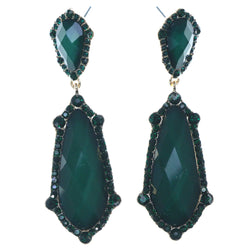 Green & Gold-Tone Colored Metal Dangle-Earrings With Faceted Accents #1681