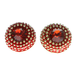 Red & Gold-Tone Colored Metal Stud-Earrings With Crystal Accents #551