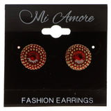 Red & Gold-Tone Colored Metal Stud-Earrings With Crystal Accents #551