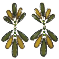 Green & Yellow Colored Metal Dangle-Earrings With Faceted Accents #1692