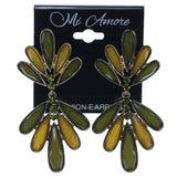 Green & Yellow Colored Metal Dangle-Earrings With Faceted Accents #1692