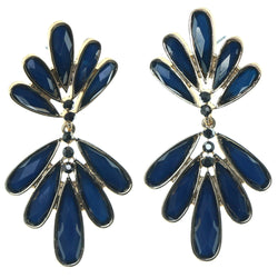 Blue & Gold-Tone Colored Metal Dangle-Earrings With Faceted Accents #1693