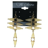 Yellow & Gold-Tone Colored Metal Dangle-Earrings With Crystal Accents #1696