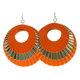 Orange & Gold-Tone Colored Metal Dangle-Earrings #552