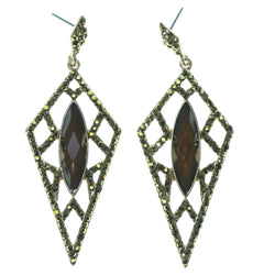 Gold-Tone & Brown Colored Metal Dangle-Earrings With Crystal Accents #1701