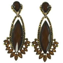 Gold-Tone & Brown Colored Metal Dangle-Earrings With Crystal Accents #1702