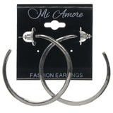 Silver-Tone & Blue Colored Metal Hoop-Earrings #1703