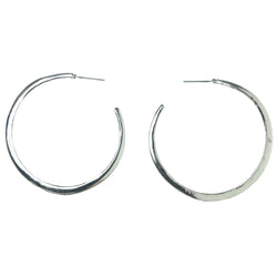 Silver-Tone & White Colored Metal Hoop-Earrings #1705