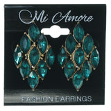 Green & Gold-Tone Colored Metal Stud-Earrings With Crystal Accents #1707