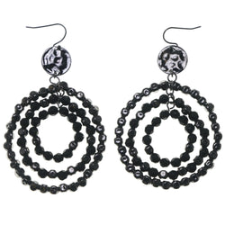 Black & Silver-Tone Colored Metal Dangle-Earrings With Bead Accents #1711