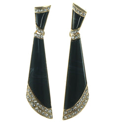 Black & Gold-Tone Colored Metal Dangle-Earrings With Crystal Accents #1712