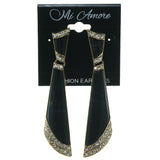 Black & Gold-Tone Colored Metal Dangle-Earrings With Crystal Accents #1712