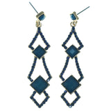 Blue & Gold-Tone Colored Metal Dangle-Earrings With Faceted Accents #1715