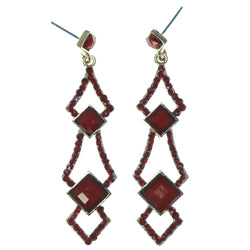 Red & Gold-Tone Colored Metal Dangle-Earrings With Faceted Accents #1716