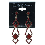 Red & Gold-Tone Colored Metal Dangle-Earrings With Faceted Accents #1716
