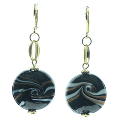 Black & Gold-Tone Colored Metal Dangle-Earrings With Bead Accents #553