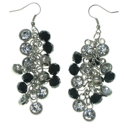 Black & Silver-Tone Colored Metal Dangle-Earrings With Crystal Accents #1718