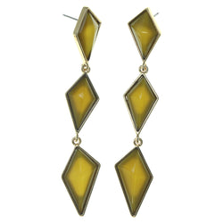 Yellow & Gold-Tone Colored Metal Dangle-Earrings With Bead Accents #1719