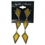 Yellow & Gold-Tone Colored Metal Dangle-Earrings With Bead Accents #1719