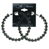 Black & Silver-Tone Colored Metal Hoop-Earrings With Crystal Accents #1720