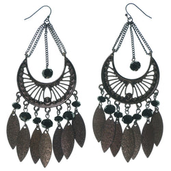 Bronze-Tone & Black Colored Metal Dangle-Earrings With Bead Accents #1724