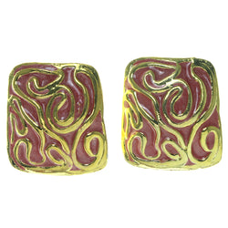 Gold-Tone & Pink Colored Metal Stud-Earrings #1726
