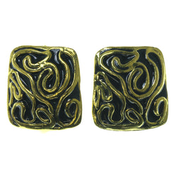Gold-Tone & Black Colored Metal Stud-Earrings #1728