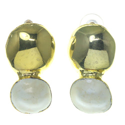 Gold-Tone & White Colored Metal Dangle-Earrings #1729